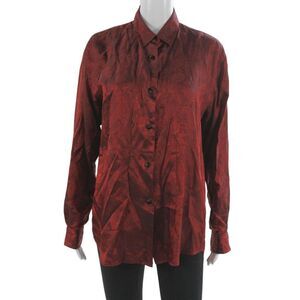 Kimberly Taylor Womens Paisley Button Up Blouse Long Sleeve Red Size S